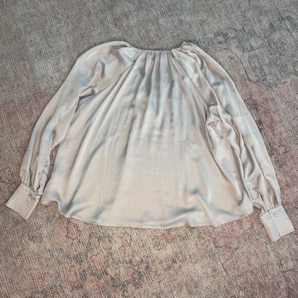 H&M Light Gray Silk Blouse Shirt L - Picture 2 of 3